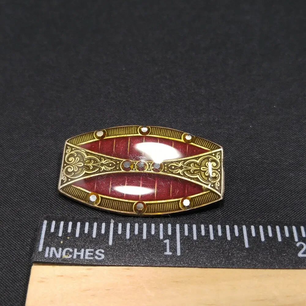 Catherine Popesco Red Enamel Art Deco Brooch, Rhinestones Under Enamel, France